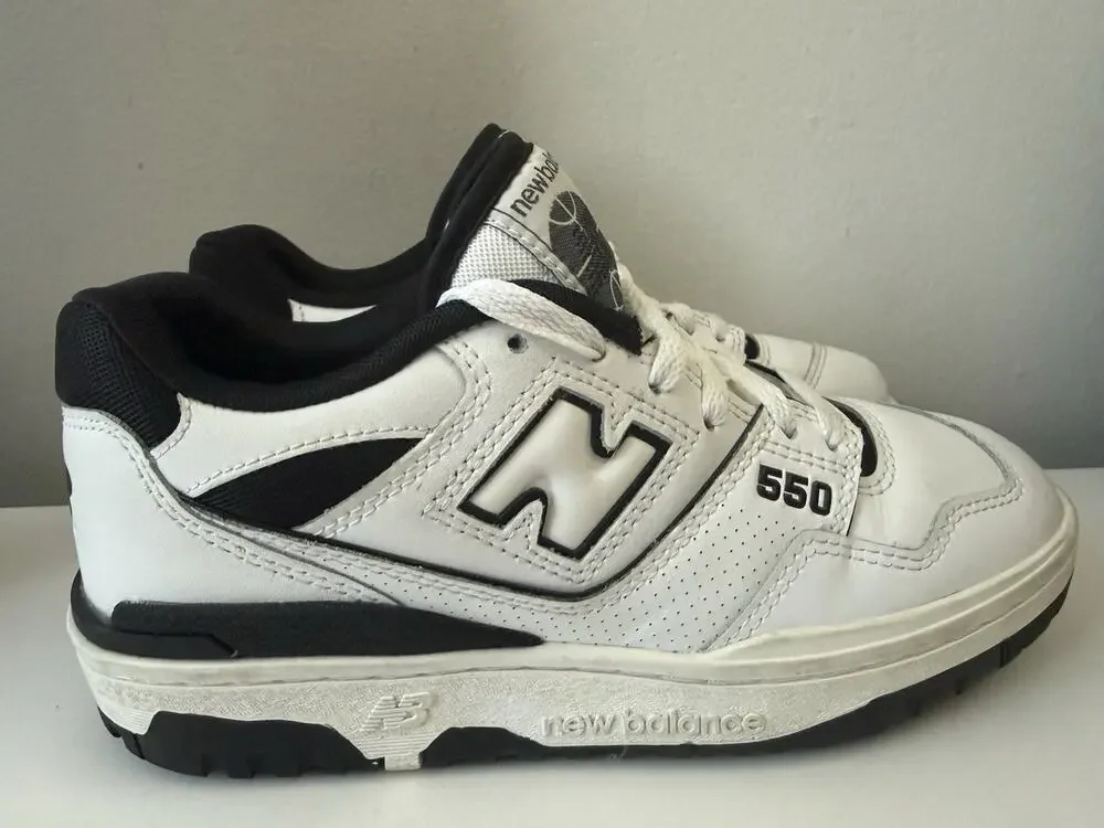 Size 4.5 Big Kids - New Balance 550 - White / Black / Raincloud - BB550HA1